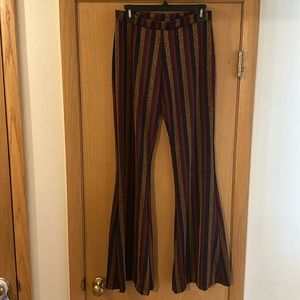 Altar’d State Women’s Striped Metallic Bell Bottoms Flare Pull On Pants Medium